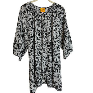 Ruby Rd Womens Chiffon Tunic Plus Size 18W Black White Ties at Neck 3/4 Sleeve